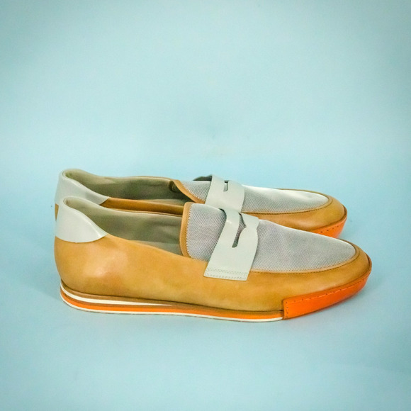 Dirk Bikkembergs 44 Size 10.5 US Tan Orange Grey Leather Metal Loafers Shoes main image 8